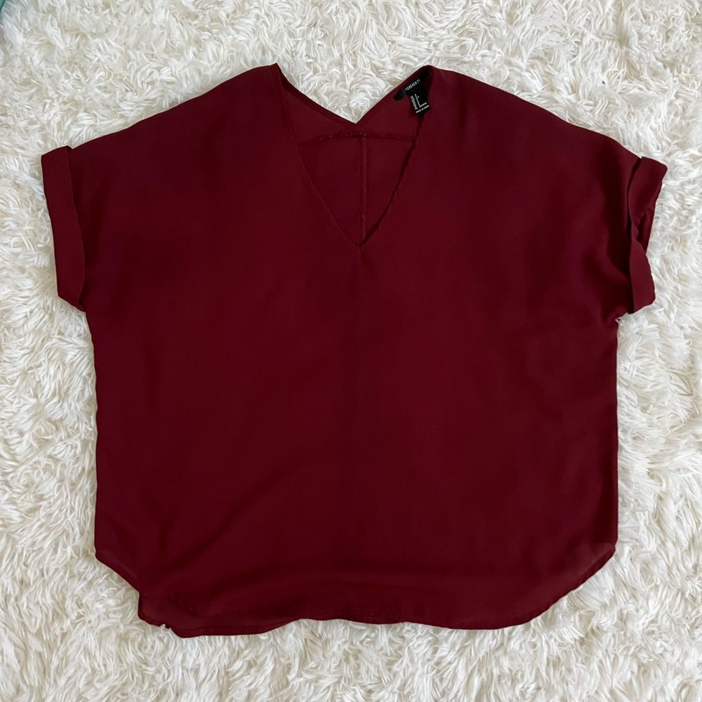 Forever 21 Maroon V Neck Top